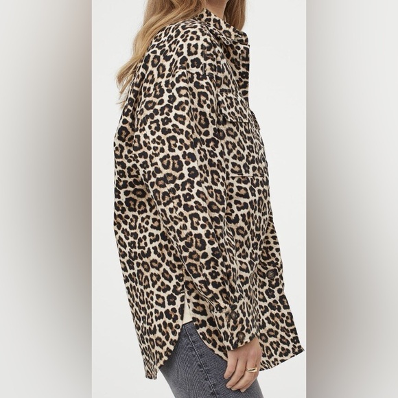 H&M Leopard‎ Print Oversized Cotton Twill Shacket Size Small - Picture 10 of 11